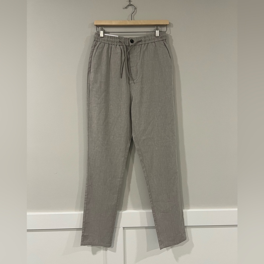 LES DEUX Como Tapered Linen Drawstring Pants Gray W29 L32 NWT